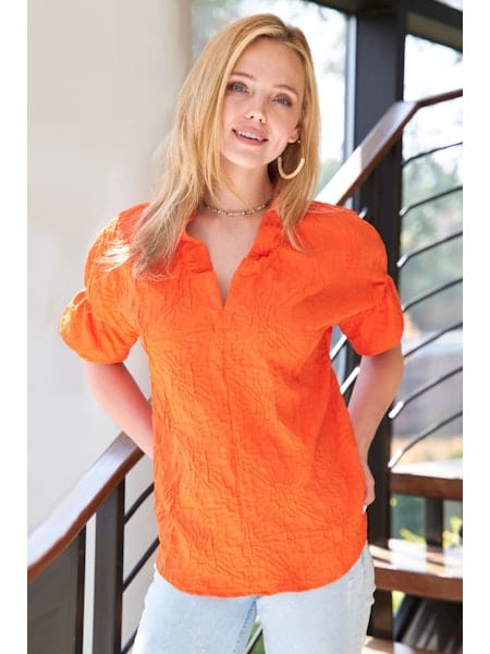Finley Shirts Women's Shirts & Tops Orange / XS Finley Crosby Top Textured Jacquard