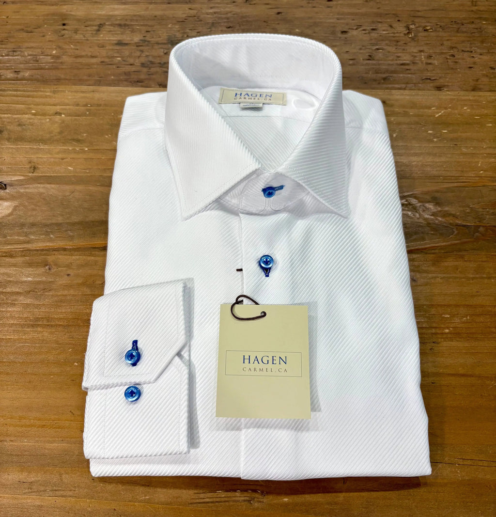 Hagen Carmel White Steep Twill Dress Shirt With Blue Buttons -, White / 16x34/35 Hagen Carmel White Steep Twill Dress Shirt With Blue Buttons -, White / 16x34/35