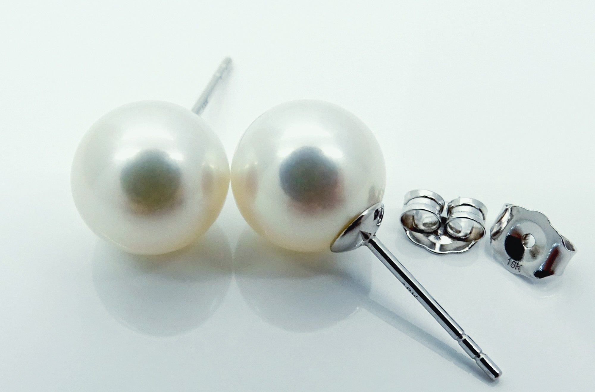 HS Jewelry Earrings Akoya Pearl Studs 8.5mm in 18k White Gold