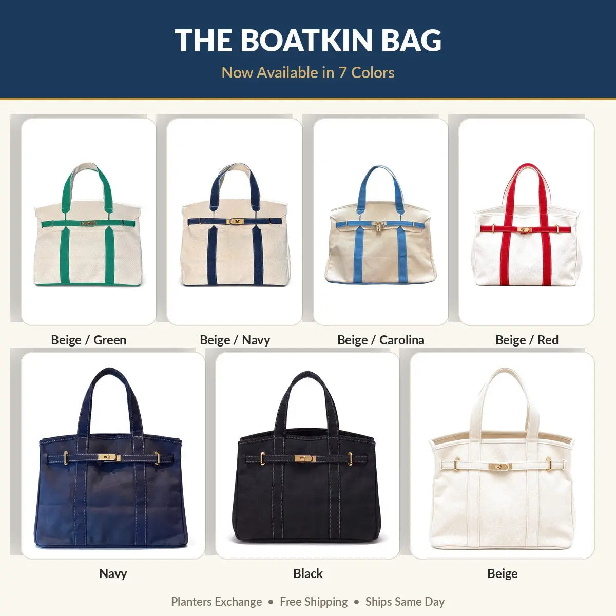 Boatkin ボートキン　キャンバスバッグ　ネイビー Boatkin Bags | Canvas Boat Totes from Planters Exchange