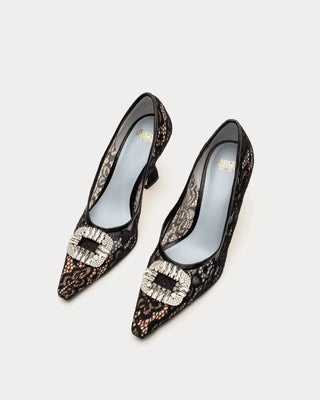 Frances Valentine Lydia Heel Swiss Lace Black