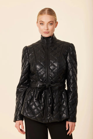 Dolce Cabo Vegan Leather Quilted Peplum Jacket