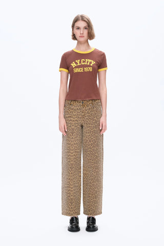 Bayeas Mid Rise Leopard Print Relaxed Straight Pants