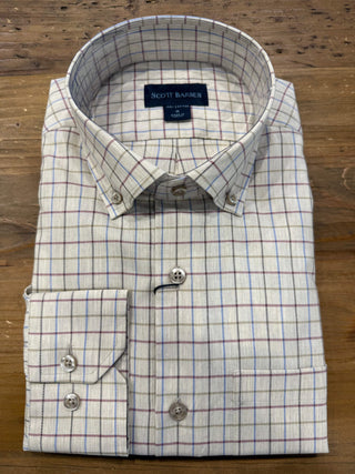 Scott Barber Windowpane Shirt Red, Blue Stripes