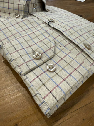 Scott Barber Windowpane Shirt Red, Blue Stripes