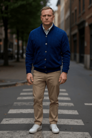 Alan Paine Enismoore Cashmere Ribbed Button Front Mock Neck Sweater