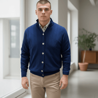 Alan Paine Enismoore Cashmere Ribbed Button Front Mock Neck Sweater