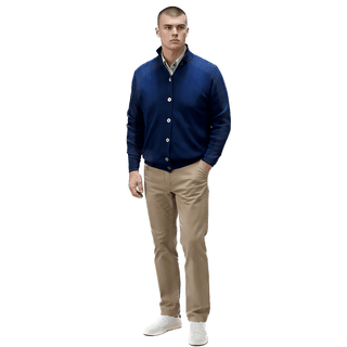 Alan Paine Enismoore Cashmere Ribbed Button Front Mock Neck Sweater