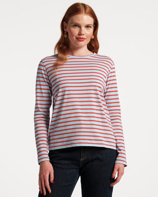 Frances Valentine Long Sleeve Striped Tee Shirt Red/Light Blue