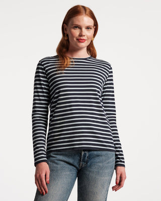 Frances Valentine Long Sleeve Striped Tee Shirt Navy/Light Blue