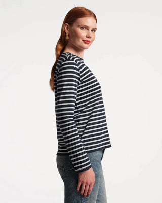 Frances Valentine Long Sleeve Striped Tee Shirt Navy/Light Blue