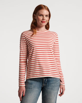 Frances Valentine Long Sleeve Striped Tee Shirt Red/Oyster