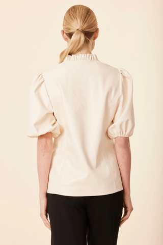 Dolce Cabo Vegan Leather Ruffle Neck Top