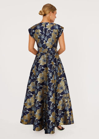 Abbey Glass Olivia Gown Navy Poinsettia Jacquard Abbey Glass