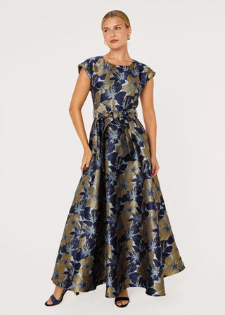 Abbey Glass Olivia Gown Navy Poinsettia Jacquard Abbey Glass