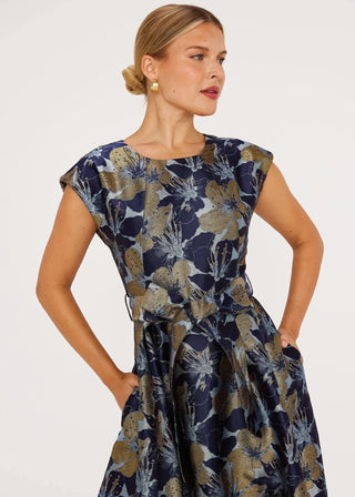 Abbey Glass Olivia Gown Navy Poinsettia Jacquard Abbey Glass