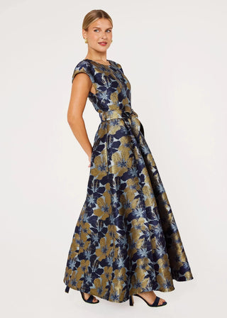 Abbey Glass Olivia Gown Navy Poinsettia Jacquard Abbey Glass