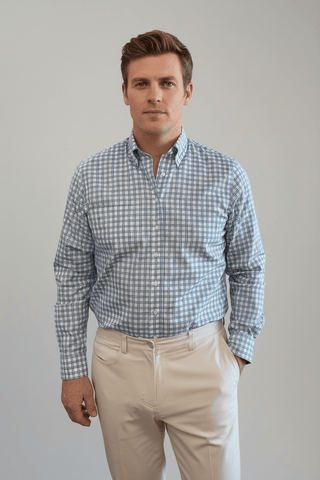 Alan Paine Blue/Teal Checked Long Sleeve Shirt