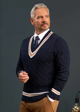 Alan Paine Grafton Crickett Cable Vee Neck Sweater