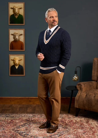 Alan Paine Grafton Crickett Cable Vee Neck Sweater