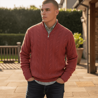 Alan Paine Luxborough Cashmere Cable Knit 1/4 Zip Sweater