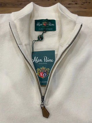 Alan Paine Men's Sweaters Eggshell / Medium Alan Paine Hanbury 1/2 Zip Mock Neck Cashmere Sweater