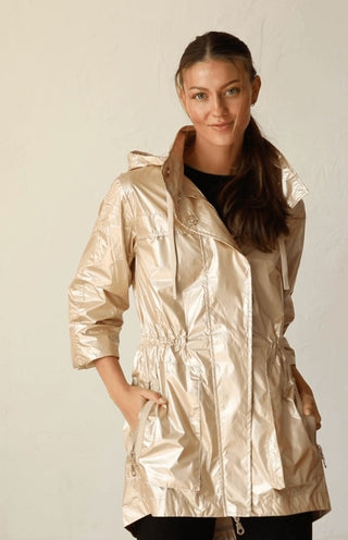 Anorak Women's Jackets Champagne / XS Anorak Metallic Water Repellent Rain Jacket With Hood