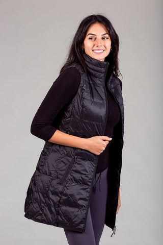 Anorak Women's Vest Anorak Long Metallic Down Vest Black