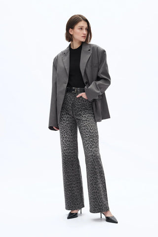 Bayeas Leopard Print Wide-Leg Jeans