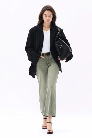 Bayeas High Rise Cropped Distressed Wide Leg Jeans Bayeas