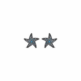 Gold starfish earrings with blue topaz & diamond accents