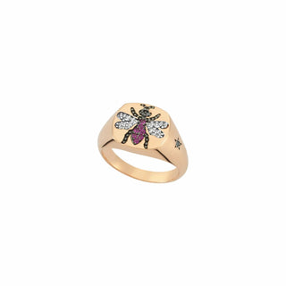 Gold diamond bee pinky ring