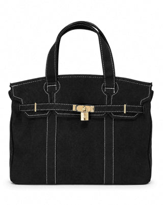 Boatkin Bag Solid black Color Canvas Boat Tote with Gold Lock Brookwood