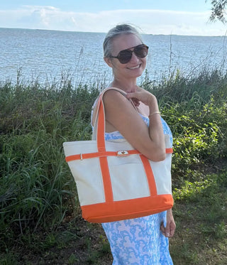 Boatkin Classic Canvas Tote with Zipper & Gold Lock Brookwood