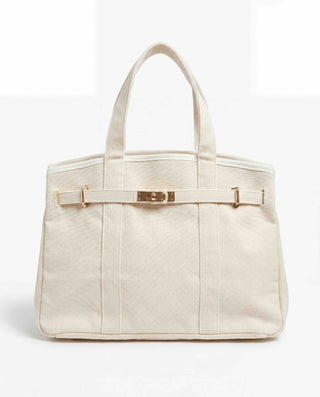 Boatkin Bag Solid Color natural Canvas Boat Tote with Gold Lock Brookwood