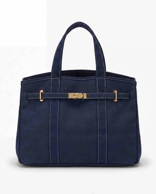 Boatkin Bag Solid navy Color Canvas Boat Tote with Gold Lock Brookwood