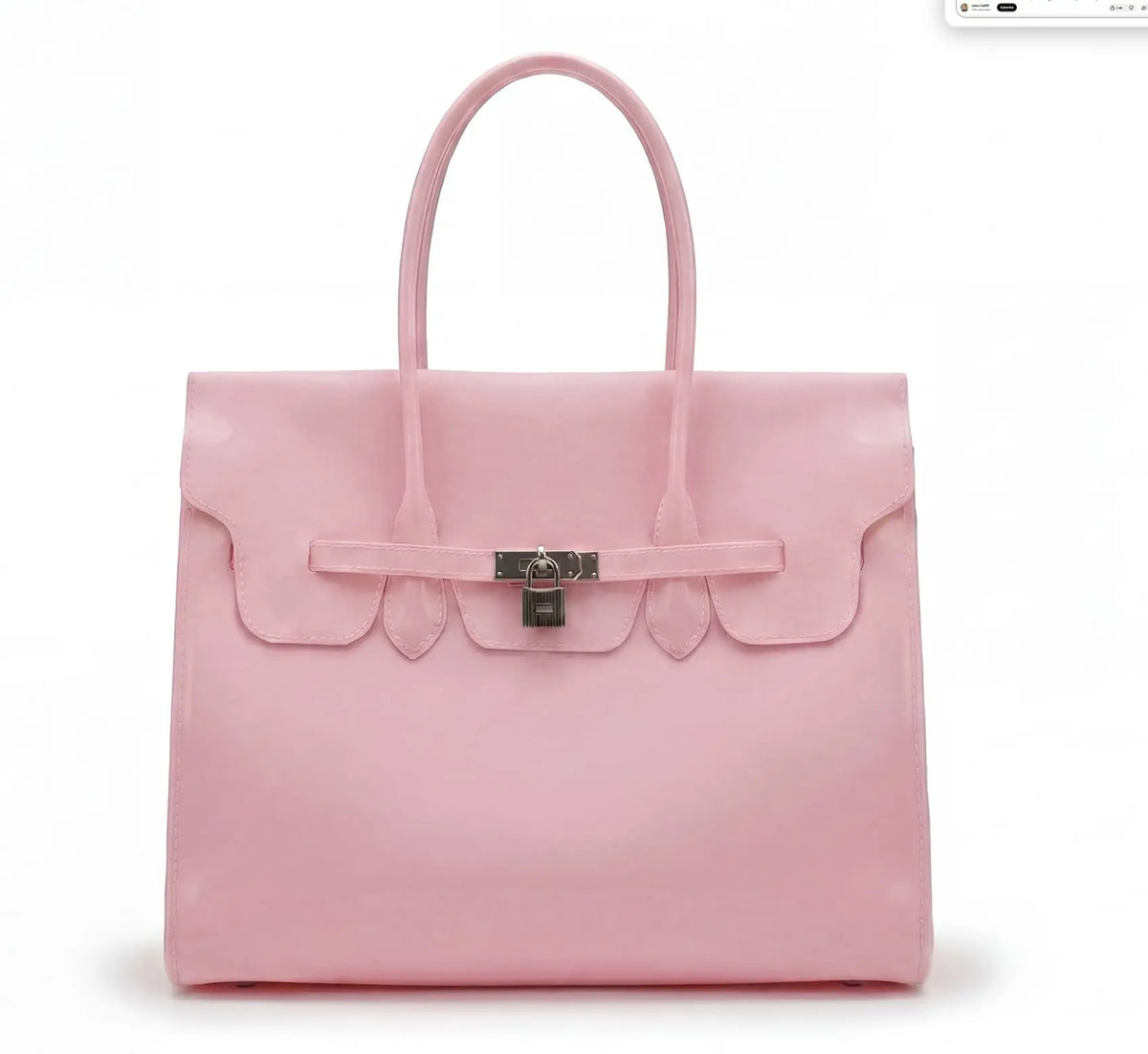 Jelly Firkin Bag – Glossy Top Handle Tote with Lock Detail 