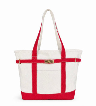 Boatkin zip-top canvas boat tote in red with gold zipper pull
