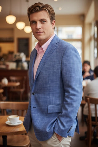 Brookwood Blue Wool/Silk/Linen Blend Sport Coat