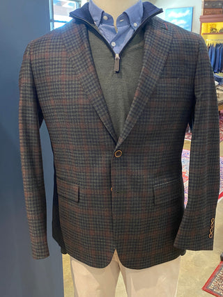 Brookwood Men's Sport Coats Brookwood Sport Coat in Green/Brick Check Lora Piana Fabric