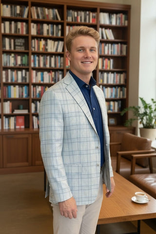 Brookwood Lt Grey/Blue Plaid Sport Coat