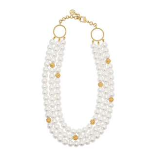Capucine De Wulf Necklaces Capucine De Wulf Berry & Bead Triple Stand Necklace 18" + 2" - Pearl