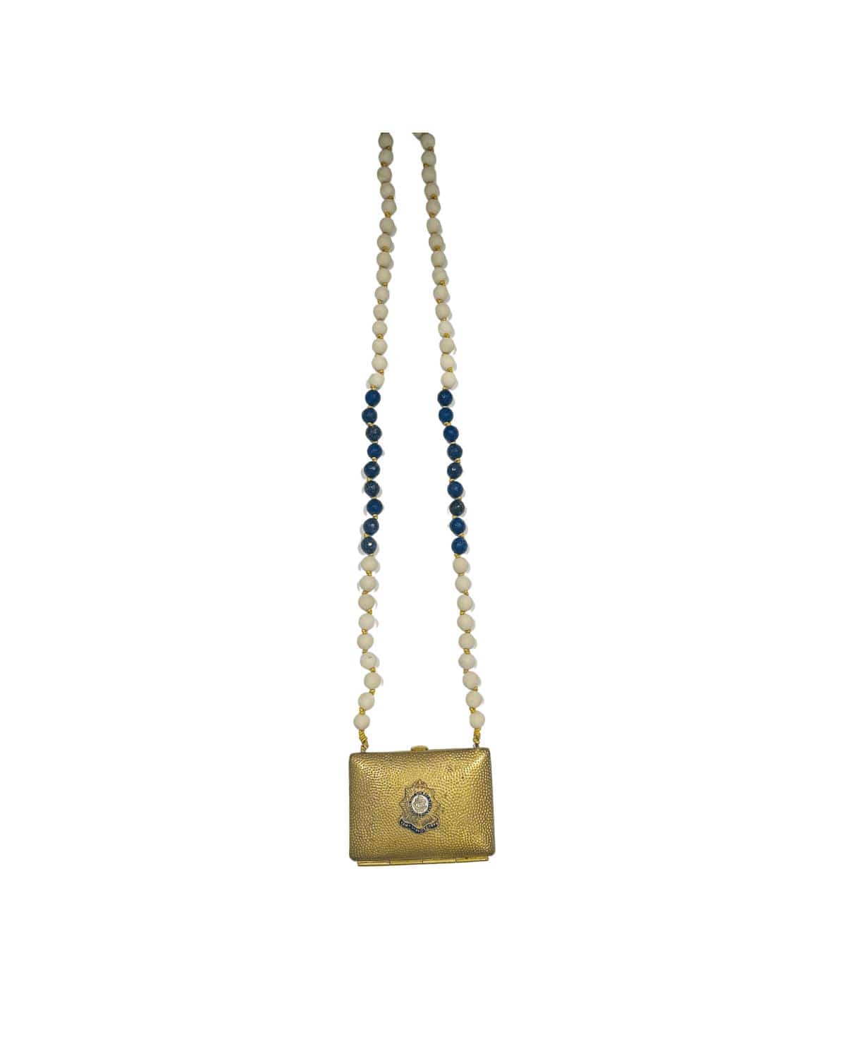 Cara Brown Designs Necklaces Matte White Jasper & Lapis Bead Necklace w/ Army Purse