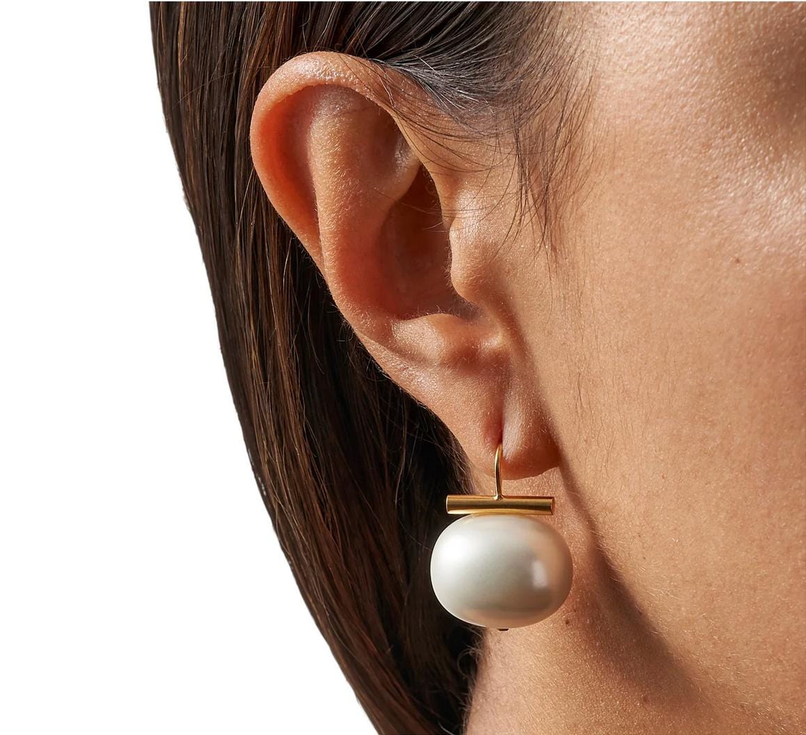 Catherine Canino Earrings Catherine Canino 14k/Brass Large Pebble Pearl Wire Earrings
