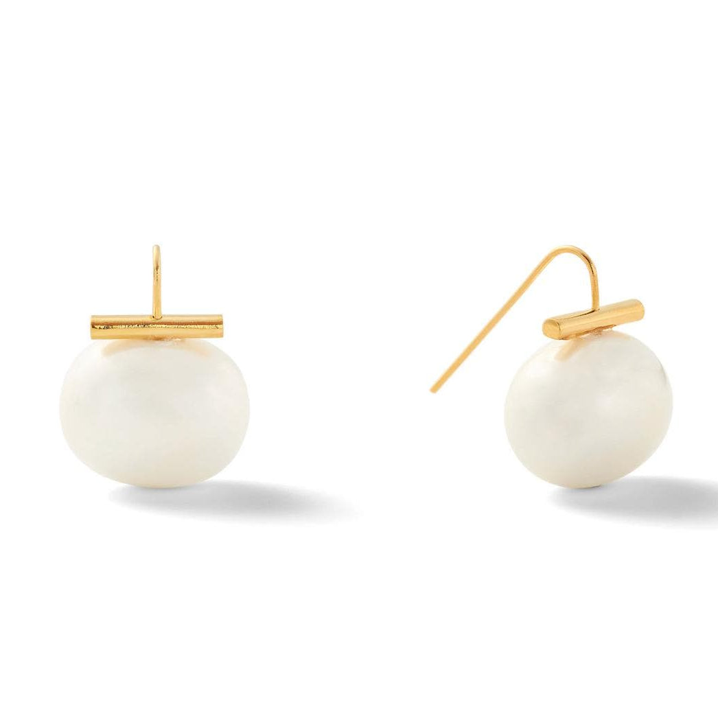 Catherine Canino Earrings White Catherine Canino 14k/Brass Large Pebble Pearl Wire Earrings