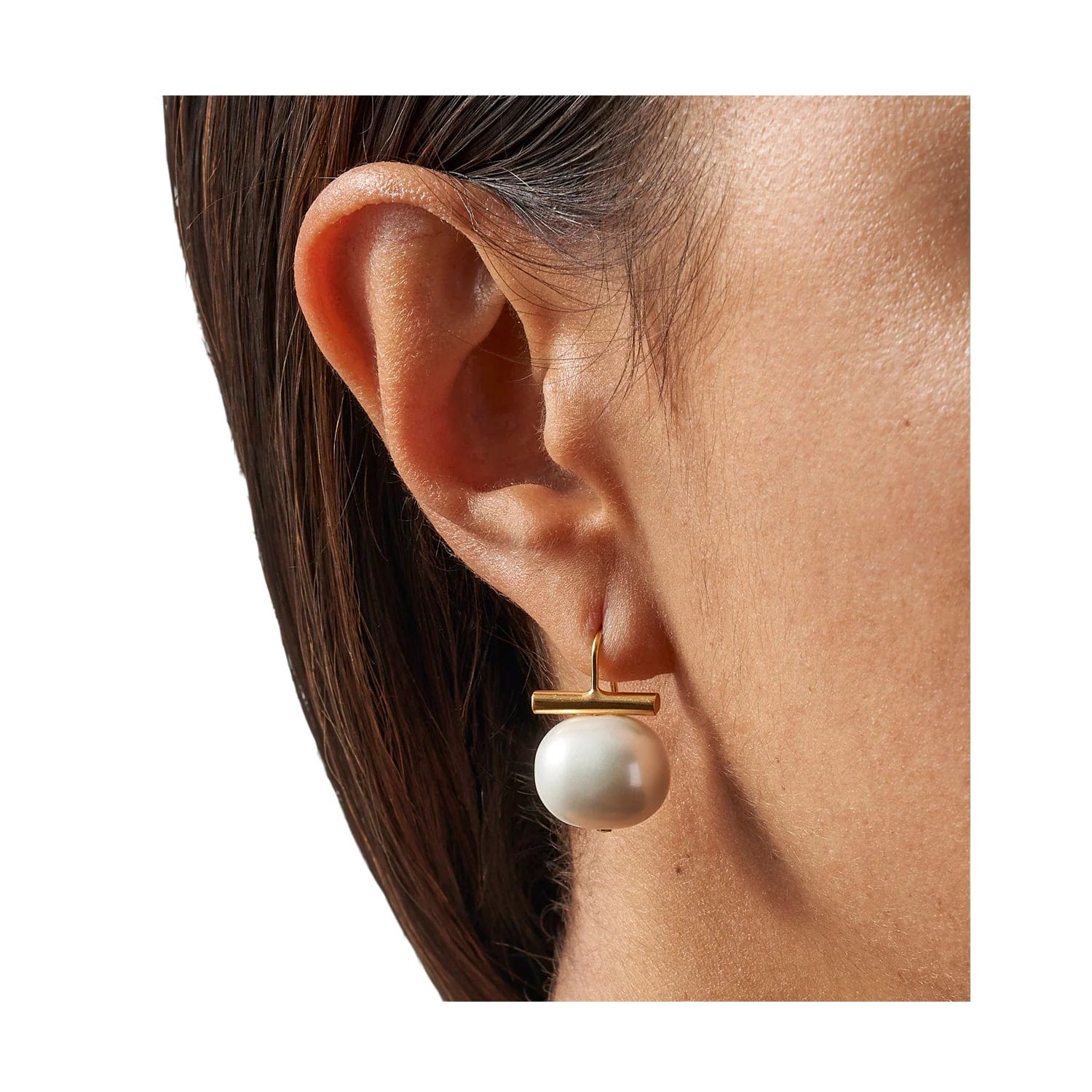 Catherine Canino Earrings White Catherine Canino 14K/Brass Medium "Pebble Pearl" Wire Earrings