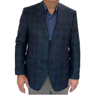 Coppley blue plaid sport coat - detail of Reda 1865 wool plaid fabric