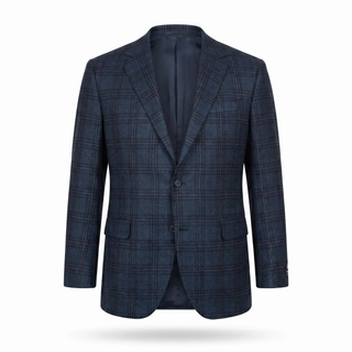 Coppley blue plaid sport coat in Reda 1865 Italian wool, front view on white background