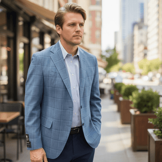 Coppley Blue Tan/Brown Windowpane Sport Coat