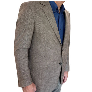 Coppley brown herringbone sport coat - detail of wool cotton linen herringbone fabric
